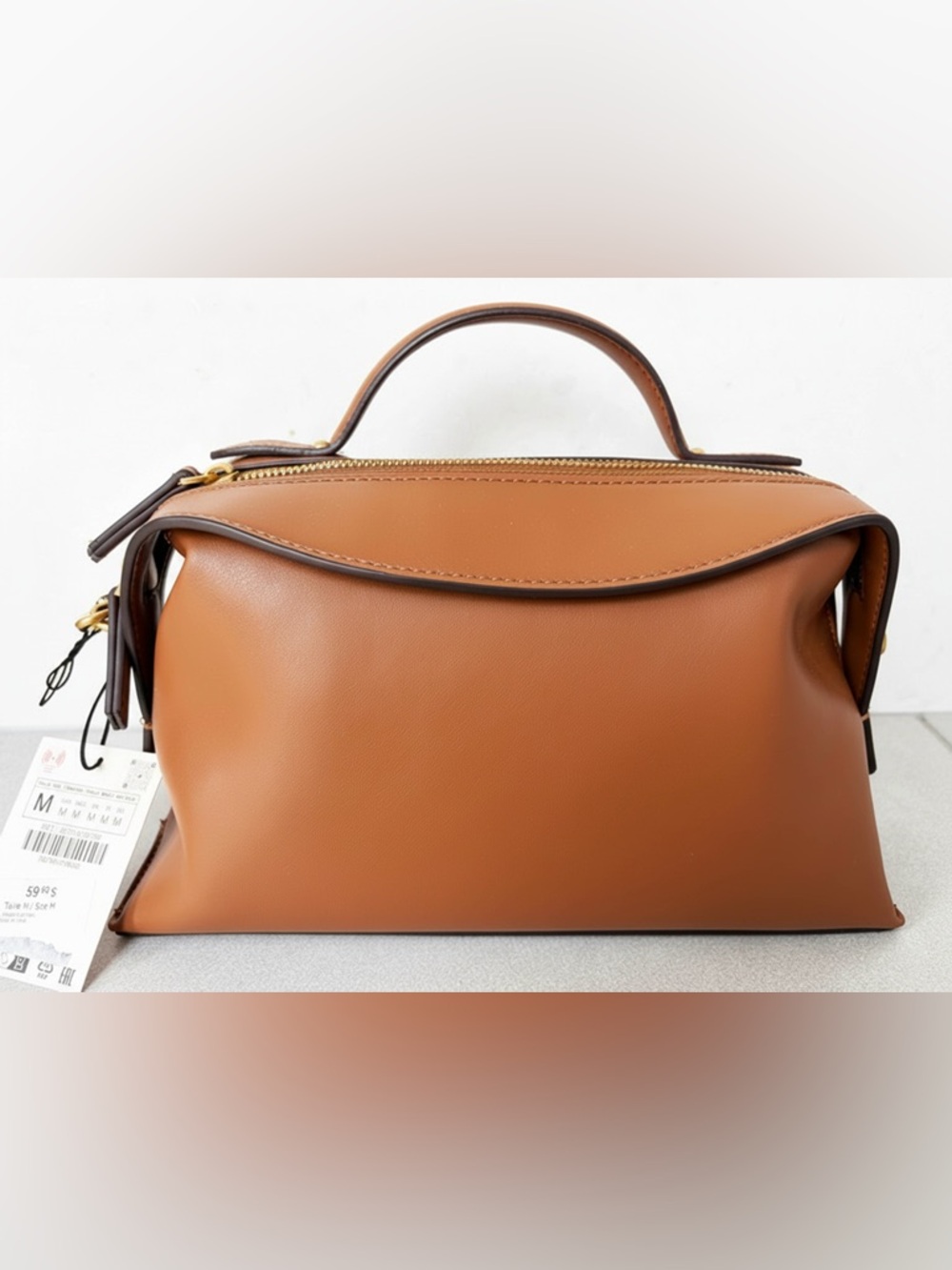 Zara medium size Cognac Leather Top-Handle Satchel